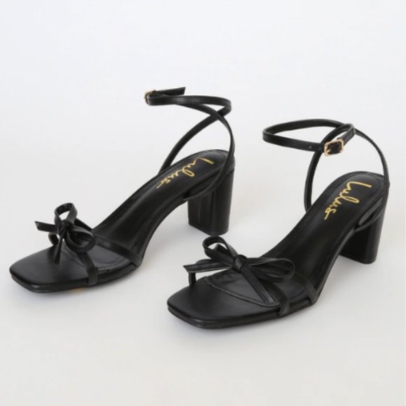 Lulu's "Rezzy Black Bow Ankle Strap High Heel" Sandals - Picture 3 of 3